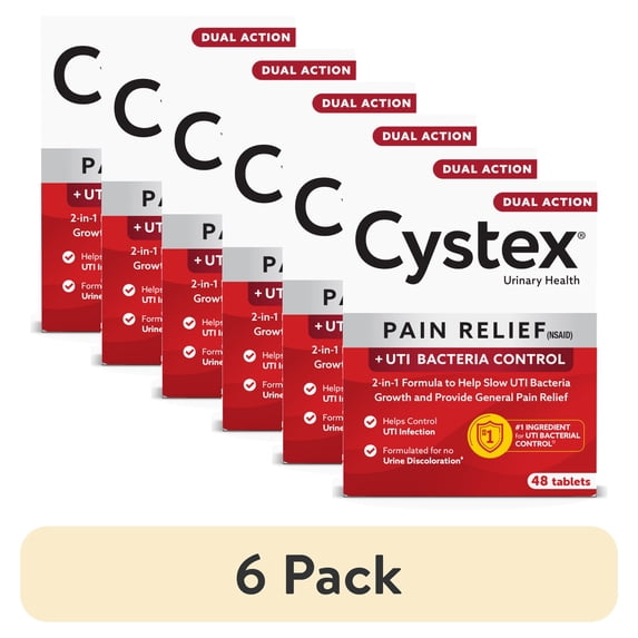 (6 pack) Cystex Dual Action Relief, Helps Slow UTI Bacteria Growth & Provide General Pain Relief, 48 Tablets