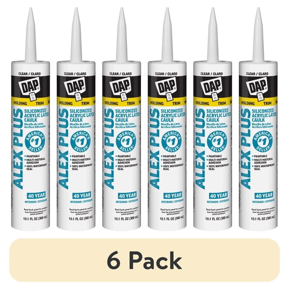 (6 pack) DAP Alex Plus 10.1 oz Clear All Purpose Acrylic Latex Caulk Plus Silicone