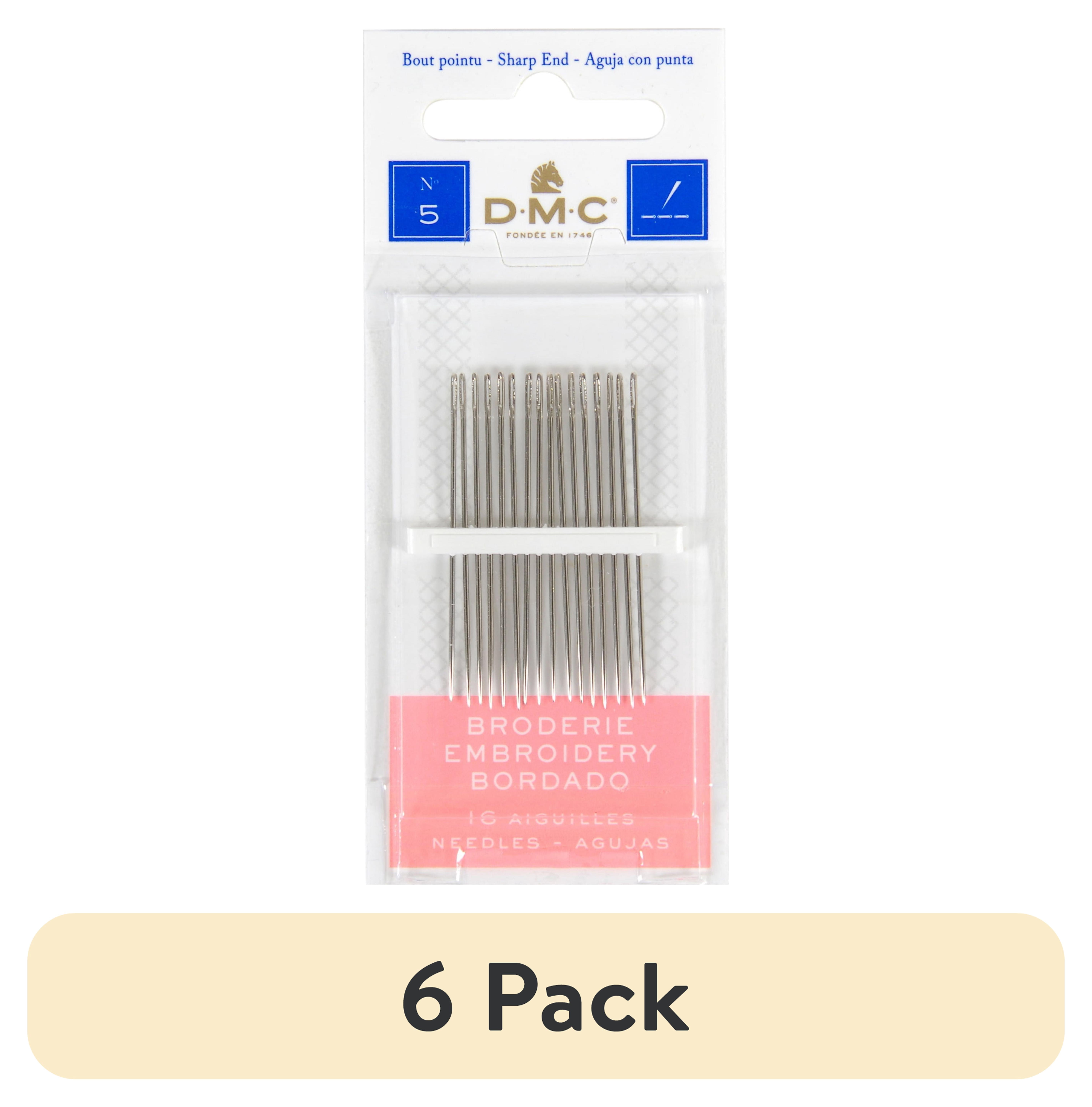 (6 pack) DMC Mouline Nickel Plated Steel 4.3" Embroidery Needles, Size 5, 15 Pack, 1765-5