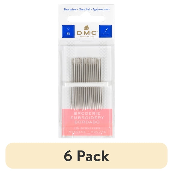(6 pack) DMC Mouline Nickel Plated Steel 4.3" Embroidery Needles, Size 5, 15 Pack, 1765-5