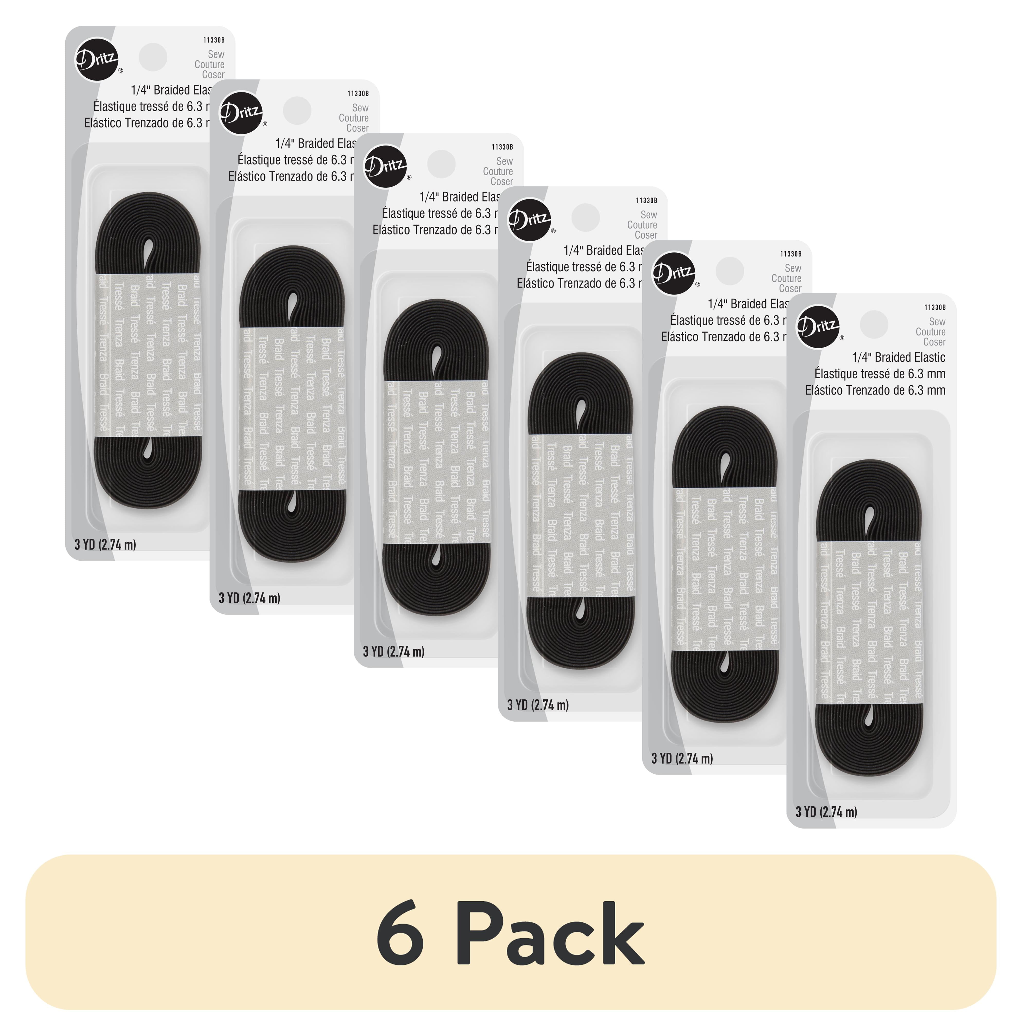 (6 pack) Dritz 1/4" Sewing & Crafting Braided Elastic Black 3 Yards