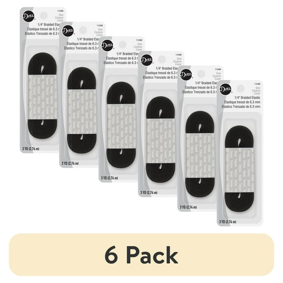(6 pack) Dritz 1/4" Sewing & Crafting Braided Elastic Black 3 Yards
