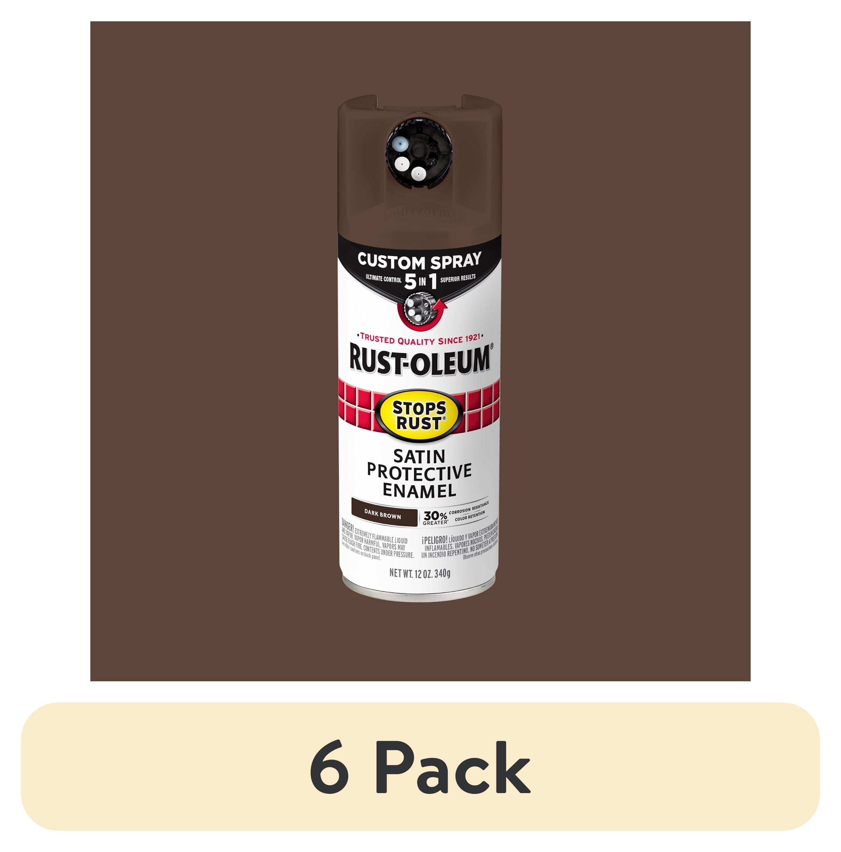 (6 pack) Dark Brown, Rust-Oleum Stops Rust Custom Sprays 5 in 1 Satin Spray Paint-376873, 12 oz