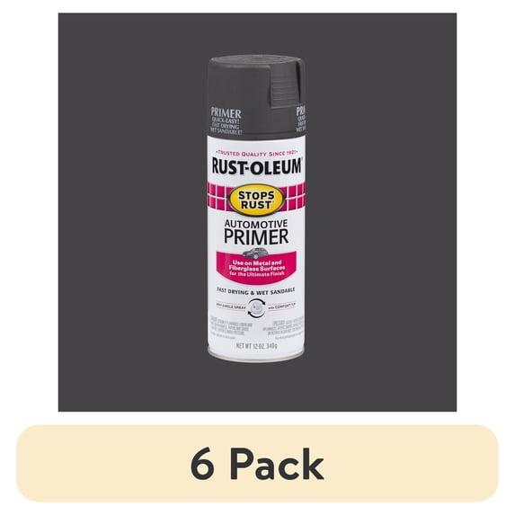 (6 pack) Dark Gray, Rust-Oleum Stops Rust Automotive Primer Spray Paint-2089830, 12 oz