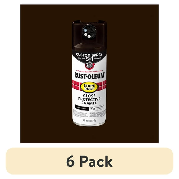 (6 pack) Dark Walnut, Rust-Oleum Stops Rust Custom Sprays 5 in 1 Gloss Spray Paint-376890, 12 oz