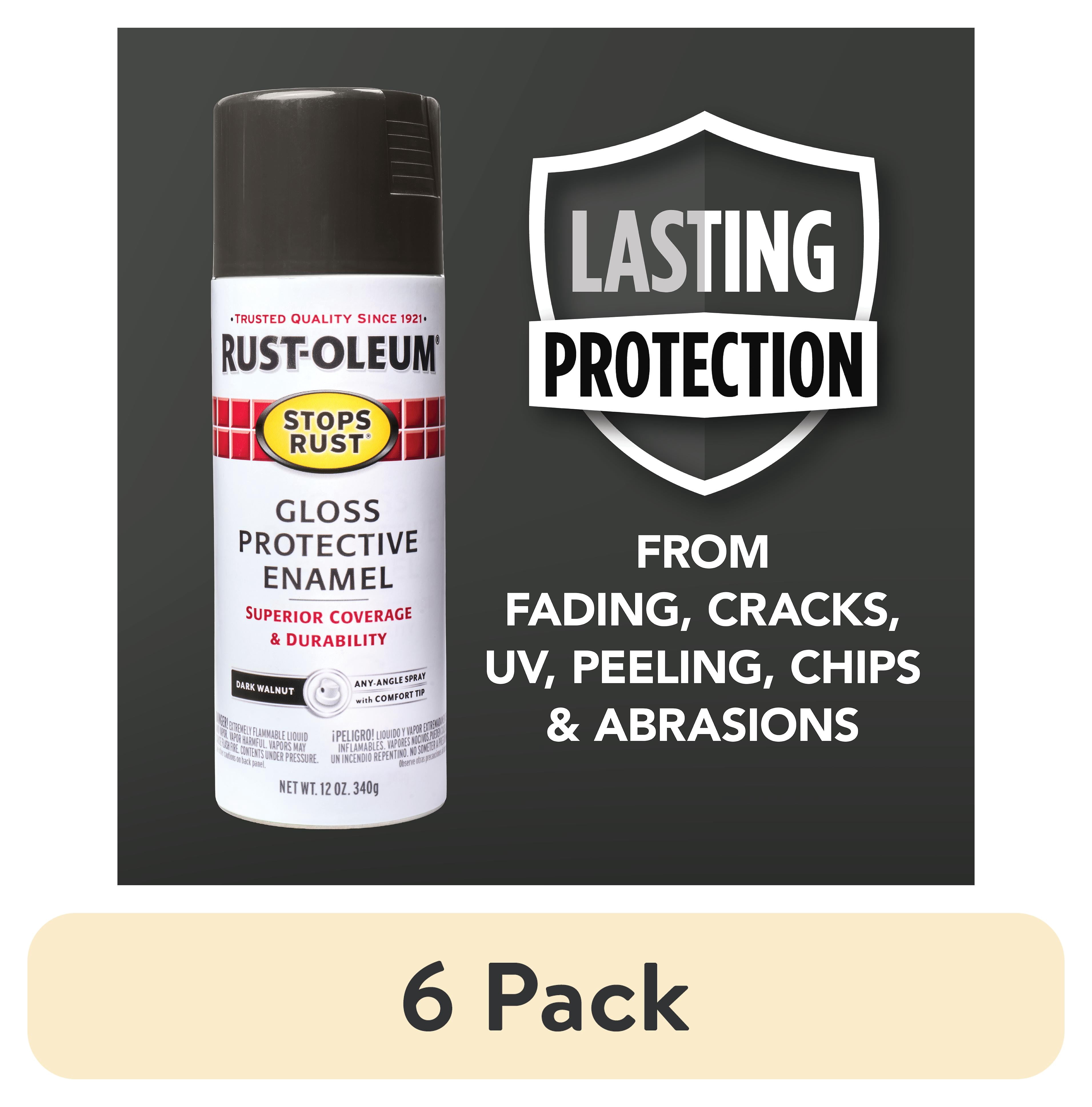 (6 pack) Dark Walnut, Rust-Oleum Stops Rust Protective Enamel Gloss Spray Paint-262661, 12 oz