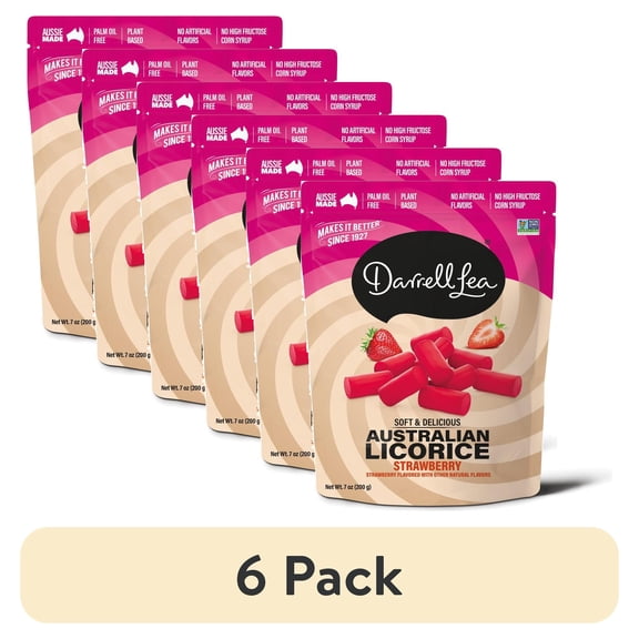 (6 pack) Darrell Lea Strawberry Licorice, 7 oz. Bag, Regular Size