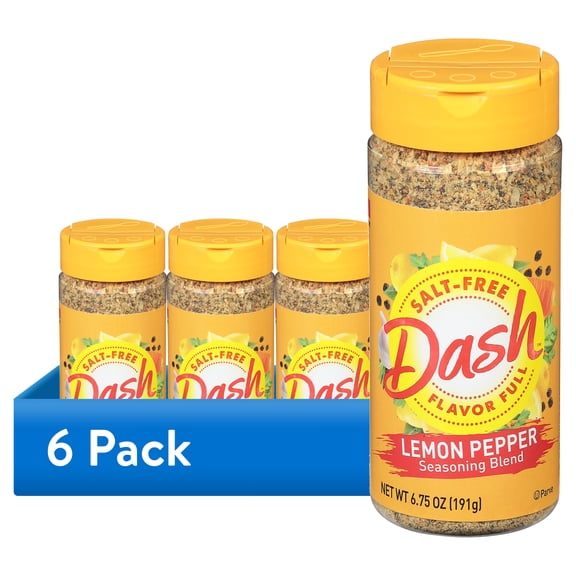 (6 pack) Dash Salt-Free Lemon Pepper Seasoning Blend, Kosher, 6.75 oz Shaker