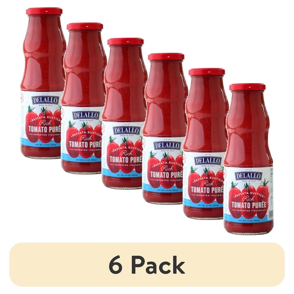 (6 pack) DeLallo Passata Tomato Purée, Made in Italy, Gluten-Free, Kosher, Vegan, 24 oz Jar