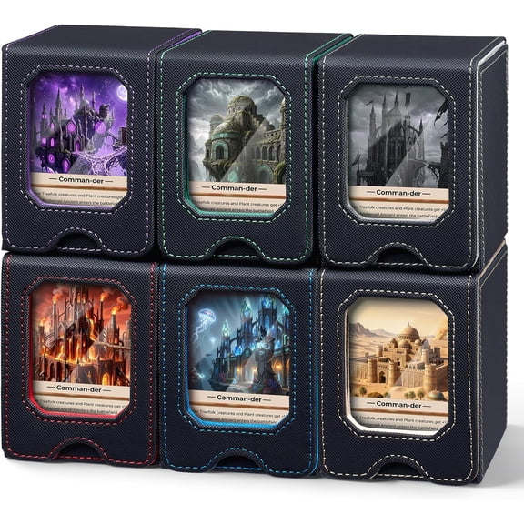 6 pack Deck Box Compatible with MTG, Display Card Storage Box Holds 100 Double-Sleeved Cards, Trading Card Deck Case Compatible with Magic the Gathering with PU Leather & Magnetic Closure