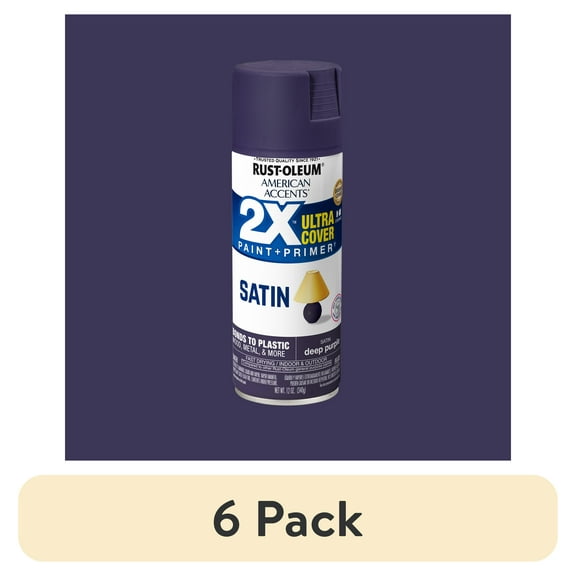 (6 pack) Deep Purple, Rust-Oleum American Accents 2X Ultra Cover Satin Spray Paint-393535, 12 oz