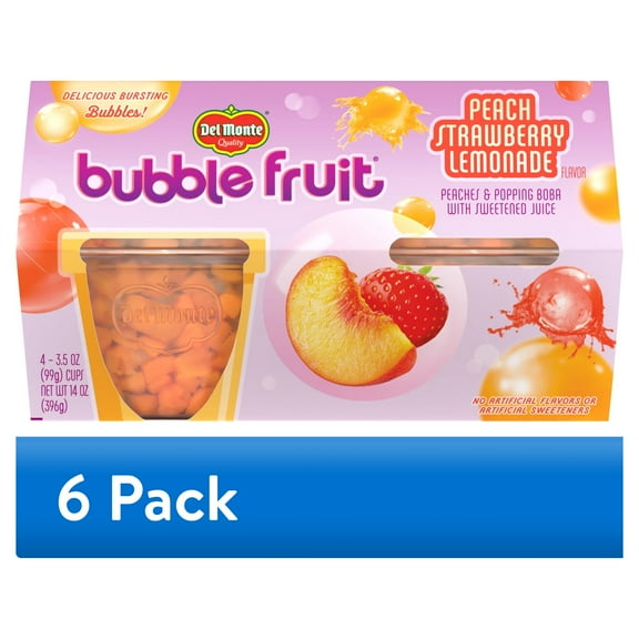(6 pack) Del Monte Bubble Fruit Peach Strawberry Lemonade Fruit Cup Snacks 3.5 oz Cup (Pack of 4)