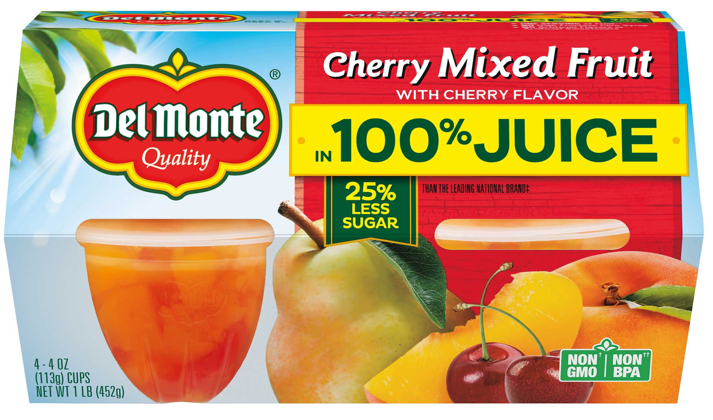 (6 pack) Del Monte Cherry Mixed Fruit in 100% Fruit Juice, 4 oz Cup ...