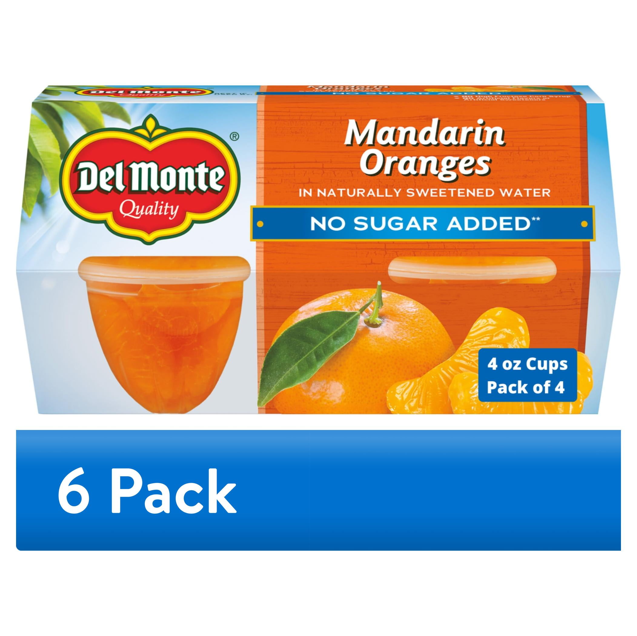 (6 pack) Del Monte No Sugar Added Mandarin Oranges Fruit Cup Snacks, 4 oz Cup (Pack of 4)