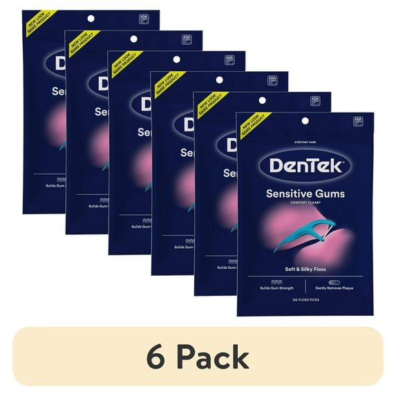 (6 pack) DenTek Sensitive Gums Floss Picks, Comfort Clean Soft & Silky Floss, 150 Count