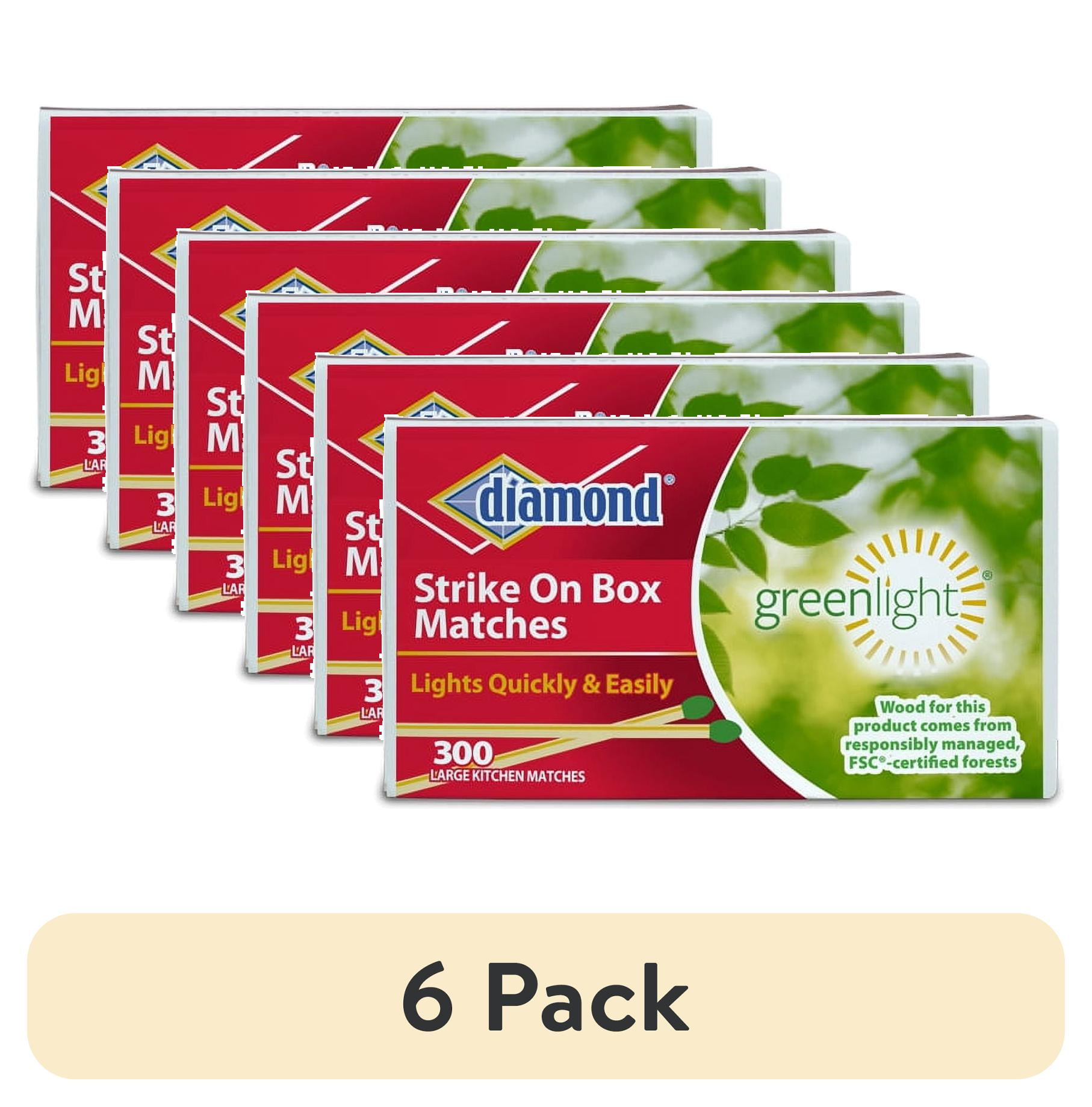 (6 pack) Diamond Green Light Wooden Match, Strike On Box, 300 Count