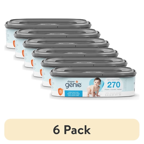 (6 pack) Diaper Genie Square Refill, Unscented, Holds up to 270 Newborn Diapers, 1 Pack
