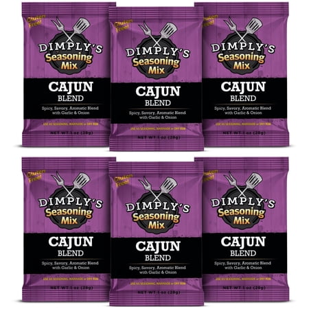 Dimply's Cajun Seasoning Mix, 6-Pack Single Serve Pouches – Dry Rub & Marinade, Bold Louisiana Spice Blend, No MSG, Gluten Free, All Natural, Vegan