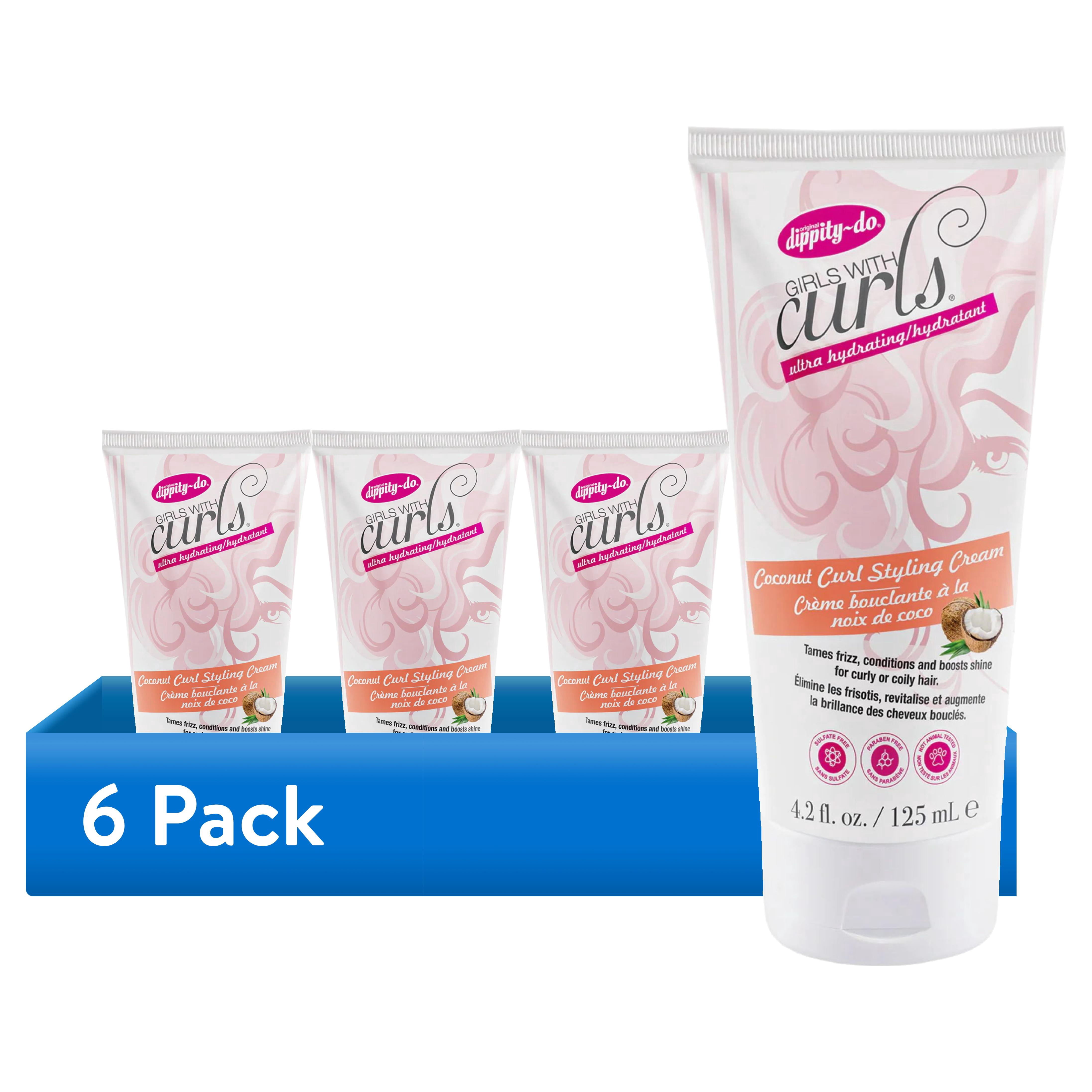 (6 pack) Dippity-do Girls with Curls Ultra-Hydrating Coconut Curl Styling Cream, 4.2 fl. oz.