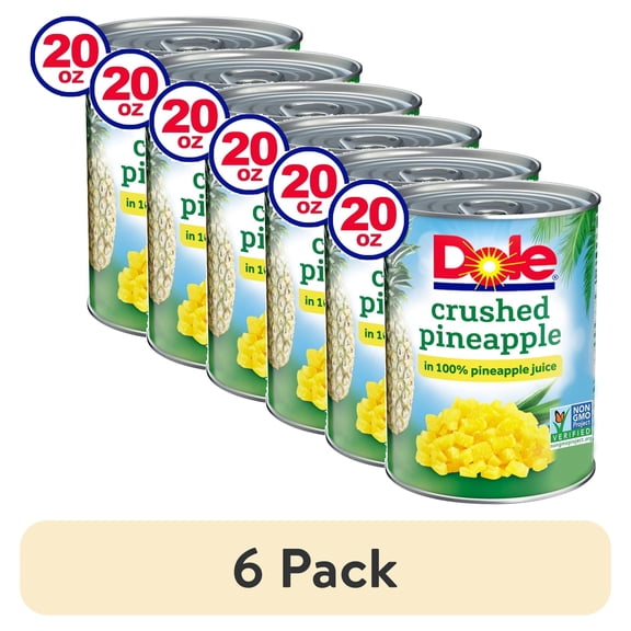 (6 pack) Dole Crushed Pineapple in 100% Pineapple Juice, 20 oz Can