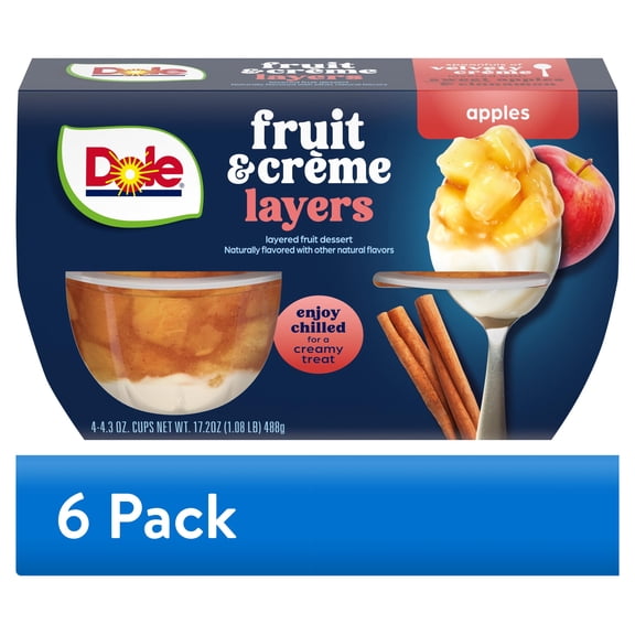 (6 pack) Dole Fruit Bowls Apples & Creme Layers Snacks, 4.3oz 4 Total Cups