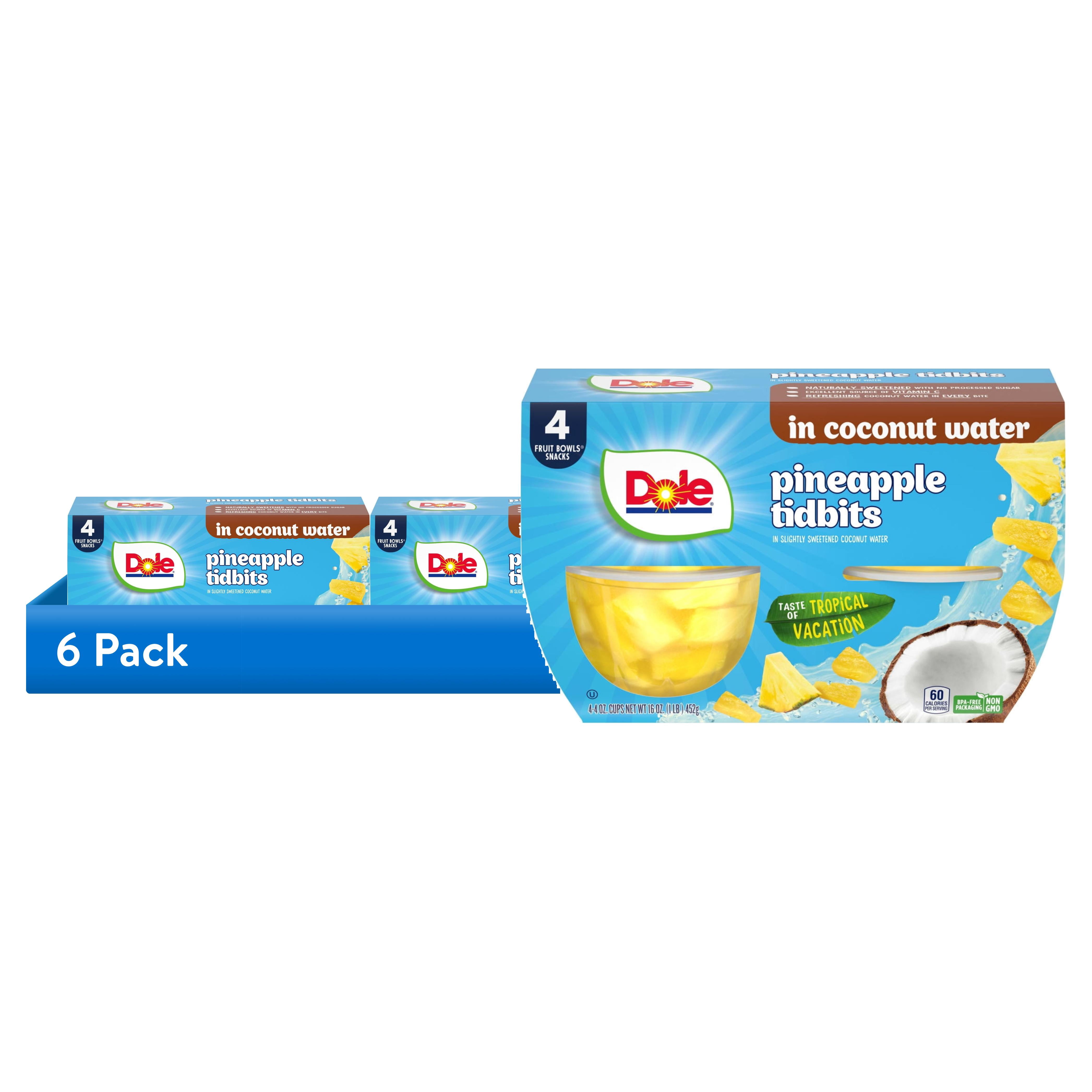 (6 pack) Dole Fruit Bowls Pineapple Tidbits in Coconut Water*, 4 oz Cups (4 Pack)