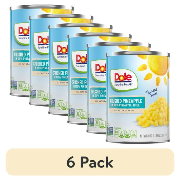 (6 pack) Dole Pineapple Crushed In 100% Pineapple Juice 20 oz Package May Vary
