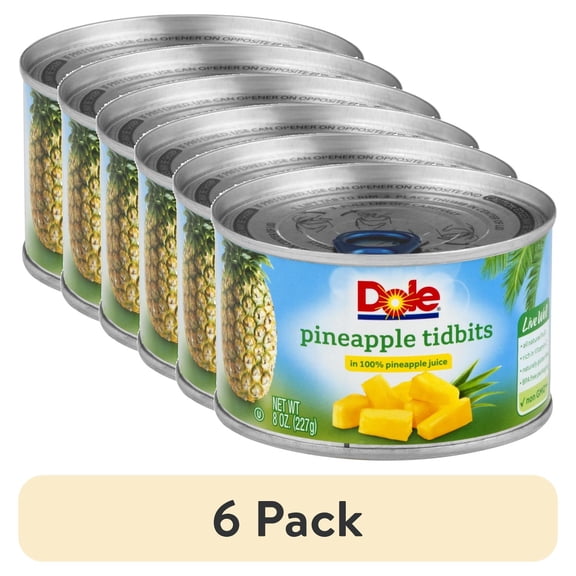 (6 pack) Dole Pineapple Tidbits in 100% Pineapple Juice, 8 oz Can