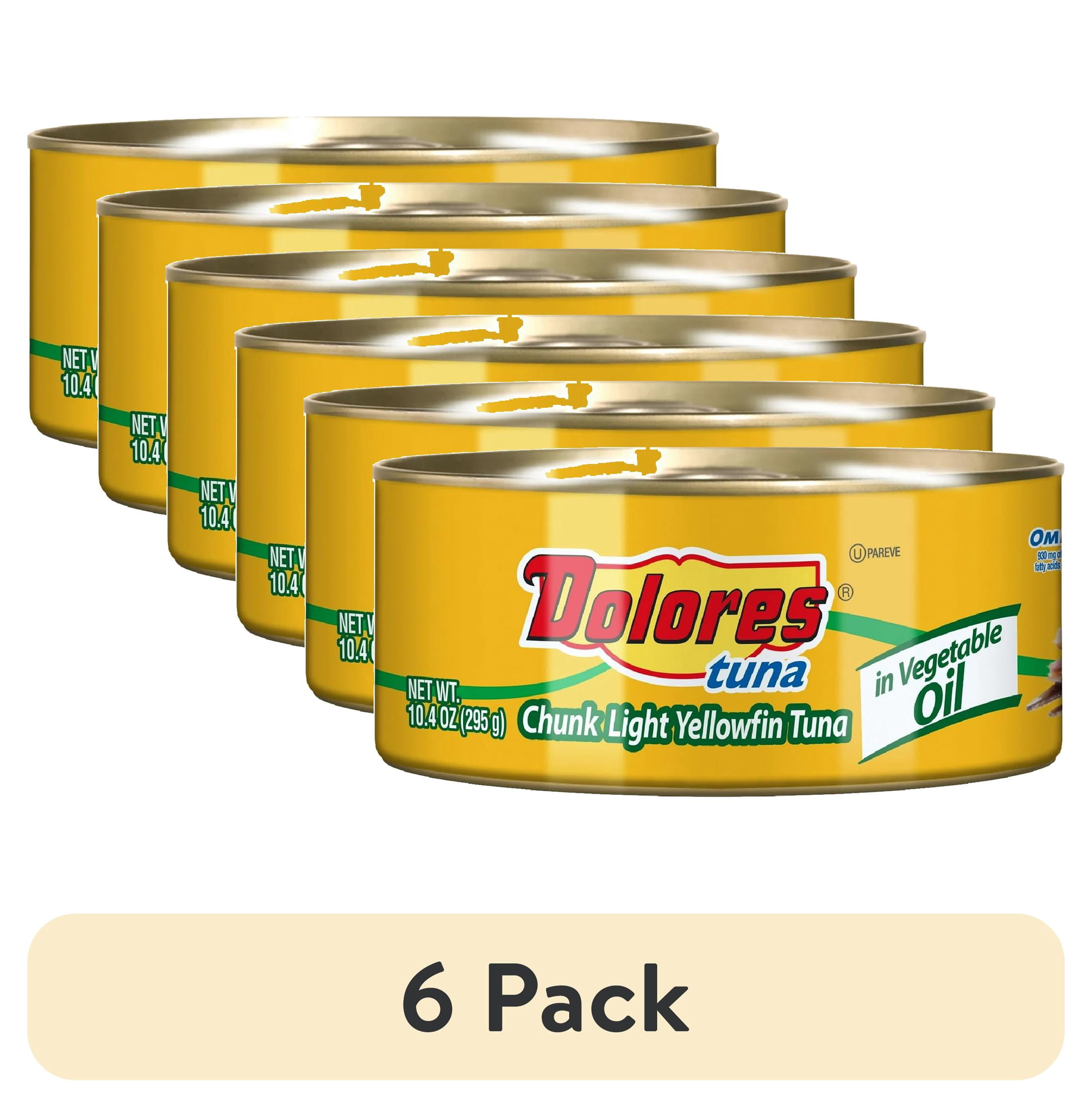 (6 pack) Dolores Chunk Light Yellowfin Tuna in Vegetable Oil, Canned Tuna Fish, 10.4 oz Can