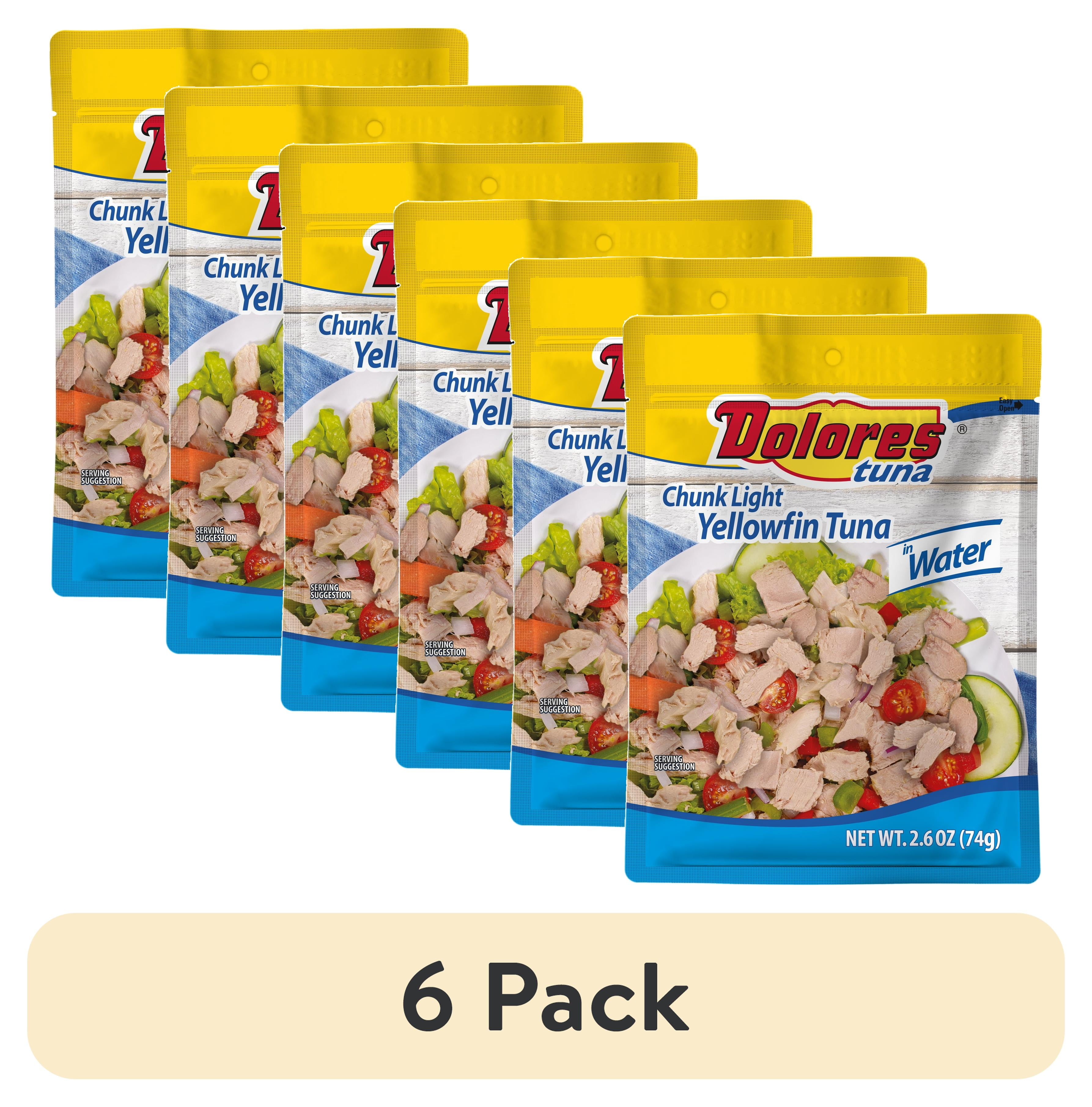 (6 pack) Dolores Chunk Light Yellowfin Tuna in Water, 17g Protein, 2.6 oz Pouch