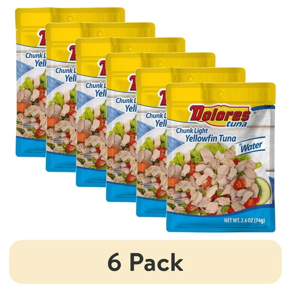(6 pack) Dolores® Tuna in Water, Chunk Light Yellowfin in Water, 2.6 oz Pouch