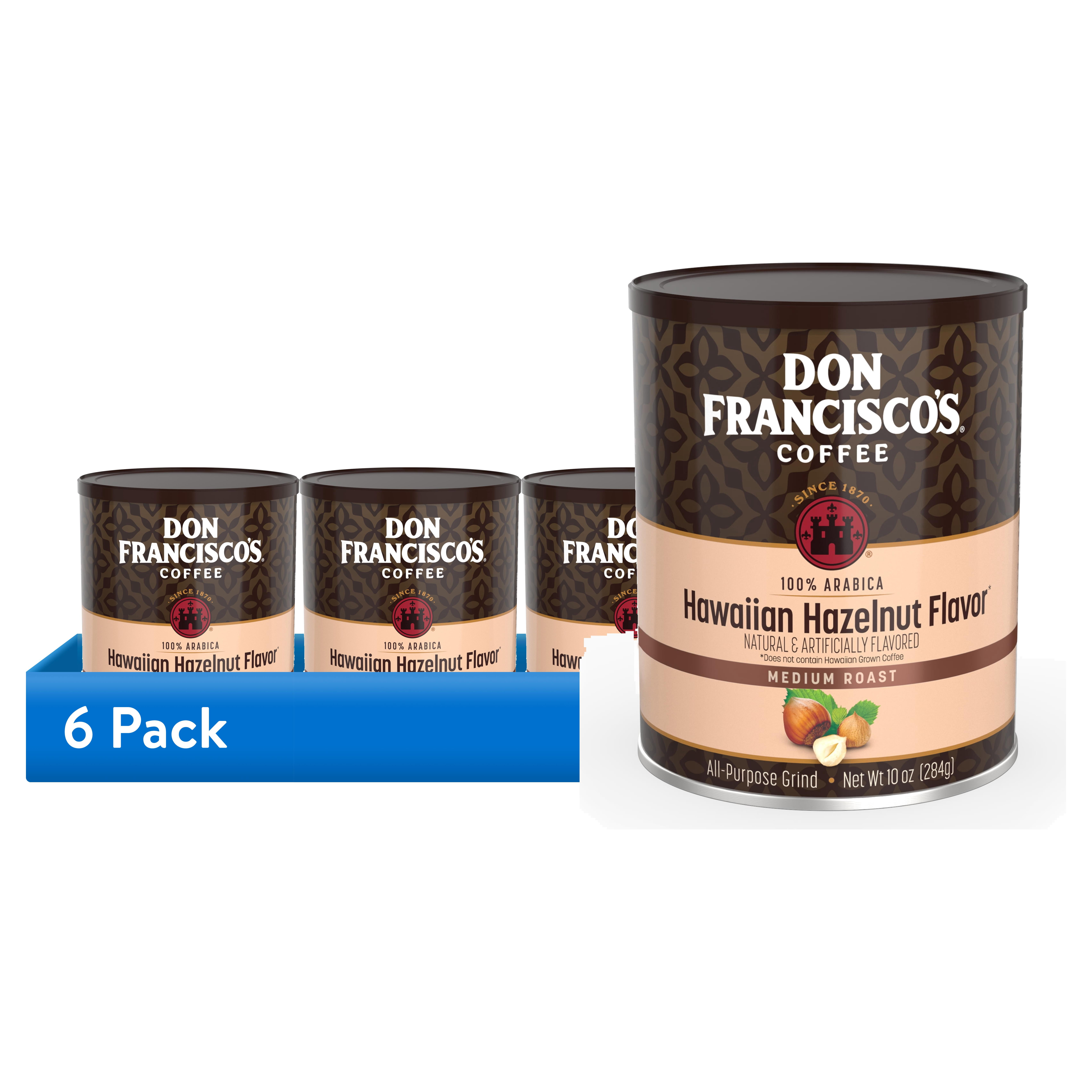 (6 pack) Don Francisco's Hawaiian Hazelnut Ground Flavored Coffee: Rich, Aromatic 100% Arabica Beans - (10 oz Recyclable Can)