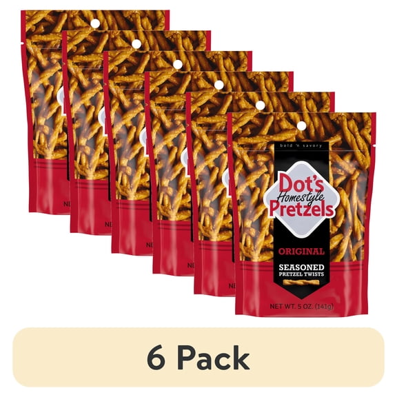 (6 pack) Dot's Homestyle Pretzels, Original Seasoned Pretzel Twists, 5 oz Snack Size Bag