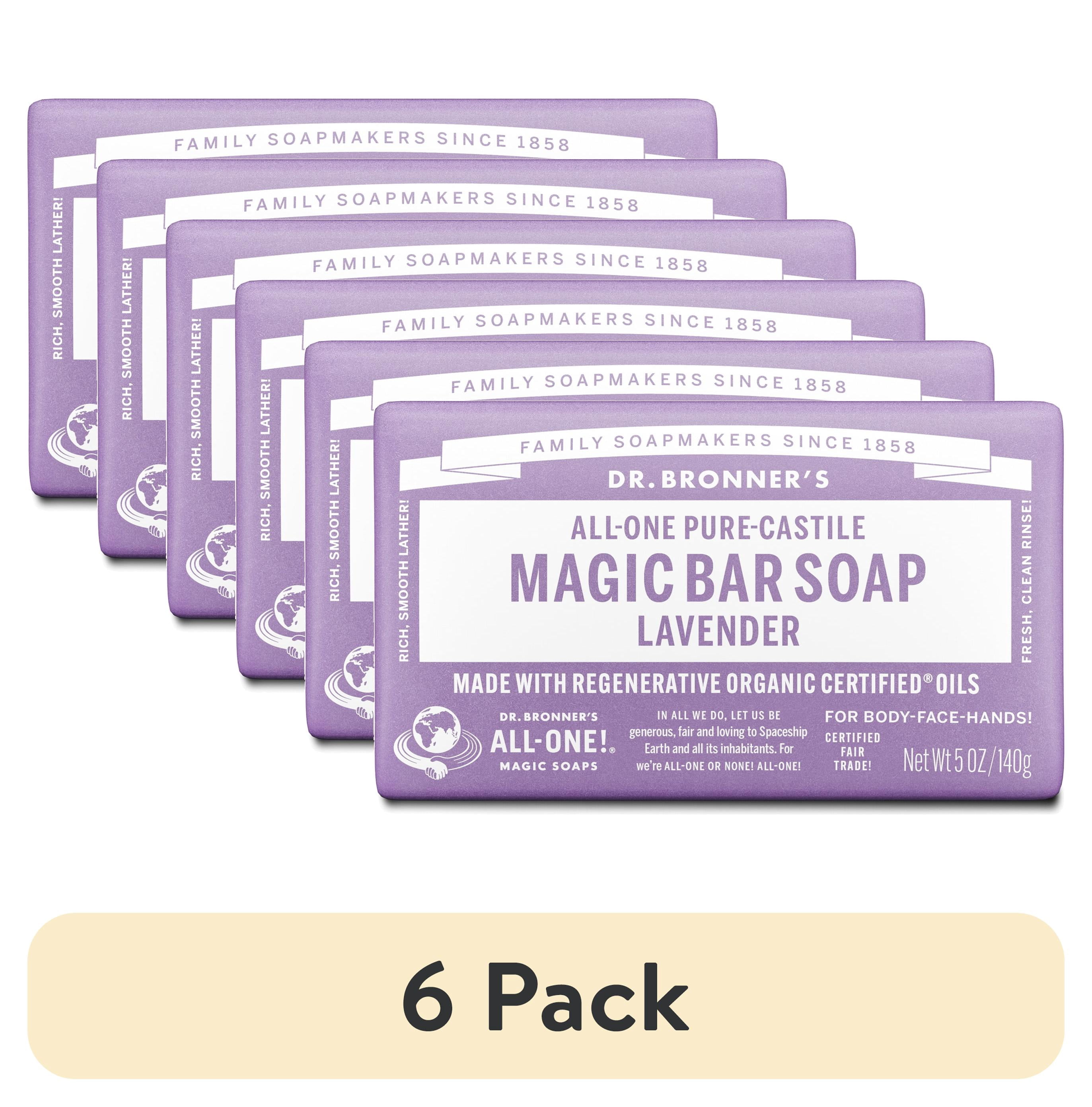 (6 pack) Dr. Bronner's Magic Bar Soap – Lavender - Pure-Castile Soap - 5 oz - for face, body, hands