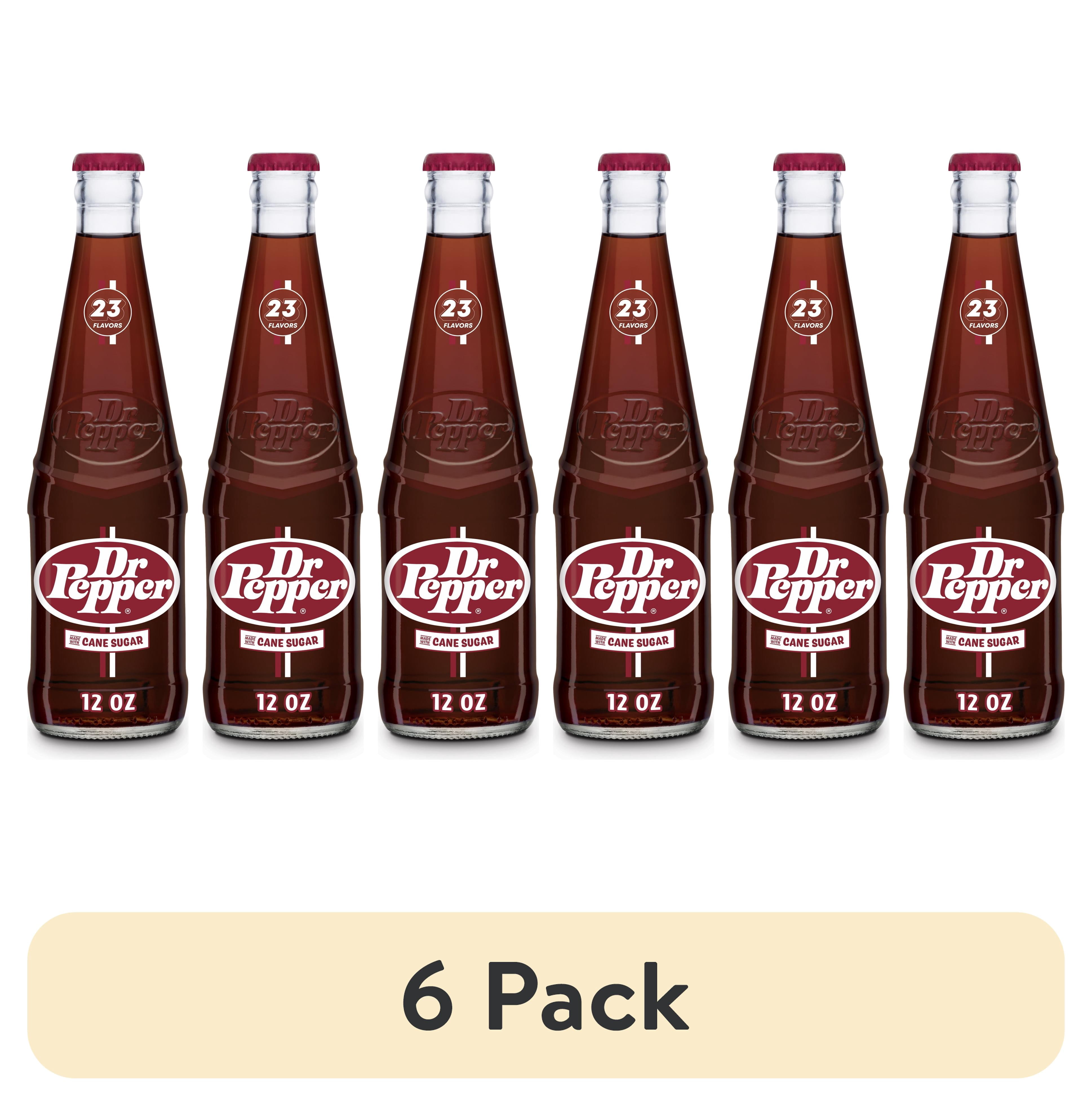 (6 pack) Dr Pepper Made with Cane Sugar Soda Pop, 12 fl oz, Glass Bottle