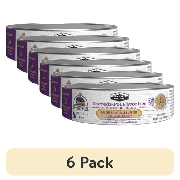 (6 pack) Dr. Pol Incredi-Pol Favorites Chicken Weight and Hairball Support Canned Cat Food, 5.5oz.
