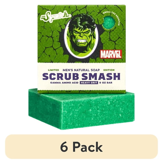 (6 pack) Dr. Squatch Natural Bar Soap Scrub Smash (Hulk) for Men, 5 oz, 6-Pack