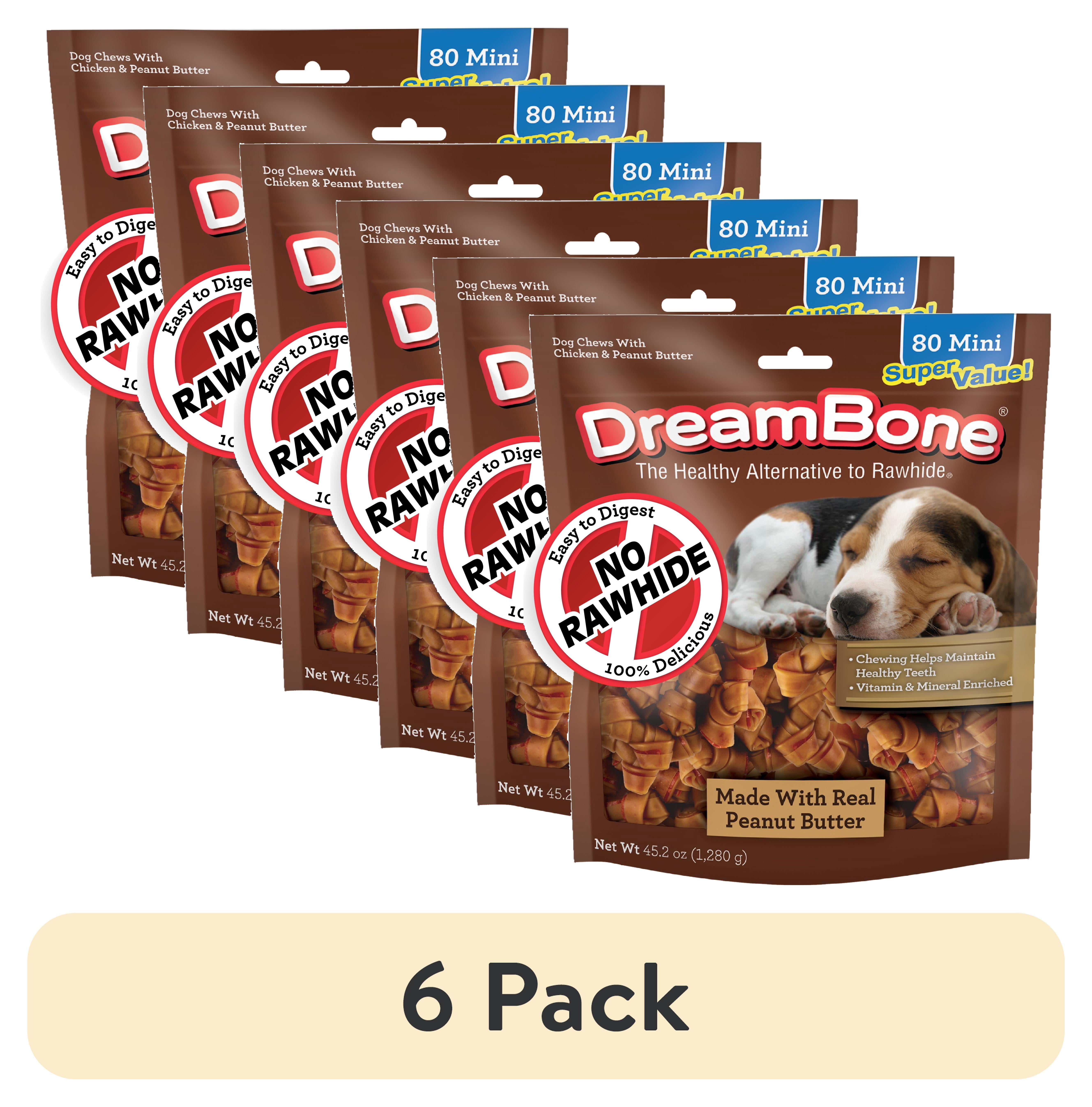(6 pack) DreamBone Peanut Butter Flavored Rawhide-Free Dog Chews, Mini, 45.2 Oz. (80 Count)