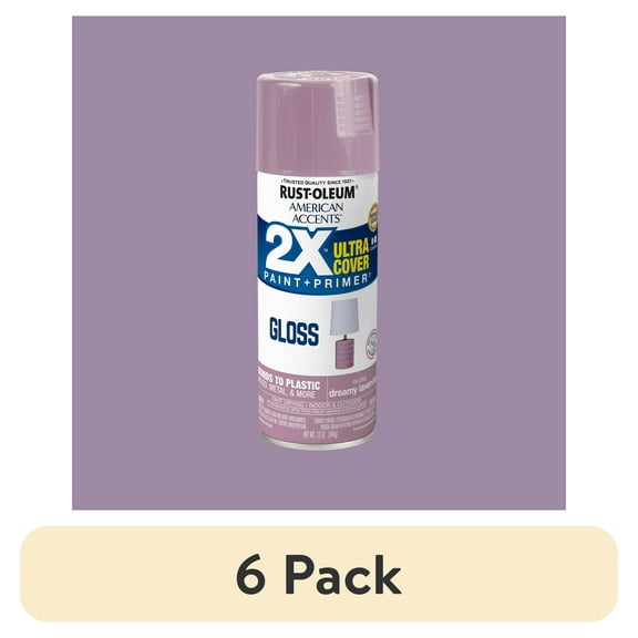 (6 pack) Dreamy Lavender, Rust-Oleum American Accents 2X Ultra Cover Gloss Spray Paint-365056, 12 oz