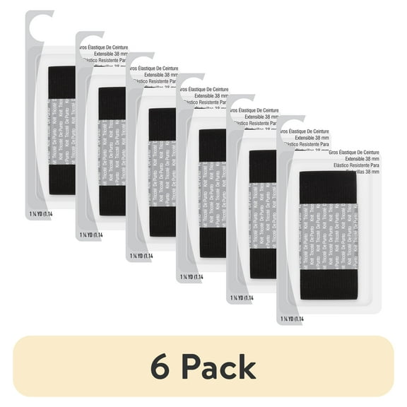 (6 pack) Dritz 1 1/2" Sewing & Crafting Heavy Stretch Waistband Elastic Black 1.25 Yards