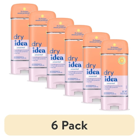 (6 pack) Dry Idea Gel Deodorant & Antiperspirant, Unscented for Sensitive Skin, 3 oz.