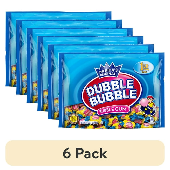 (6 pack) Dubble Bubble Chunk Bubble Gum, Classic Original Flavor, 16 oz Bag, Kosher and Allergen-Free
