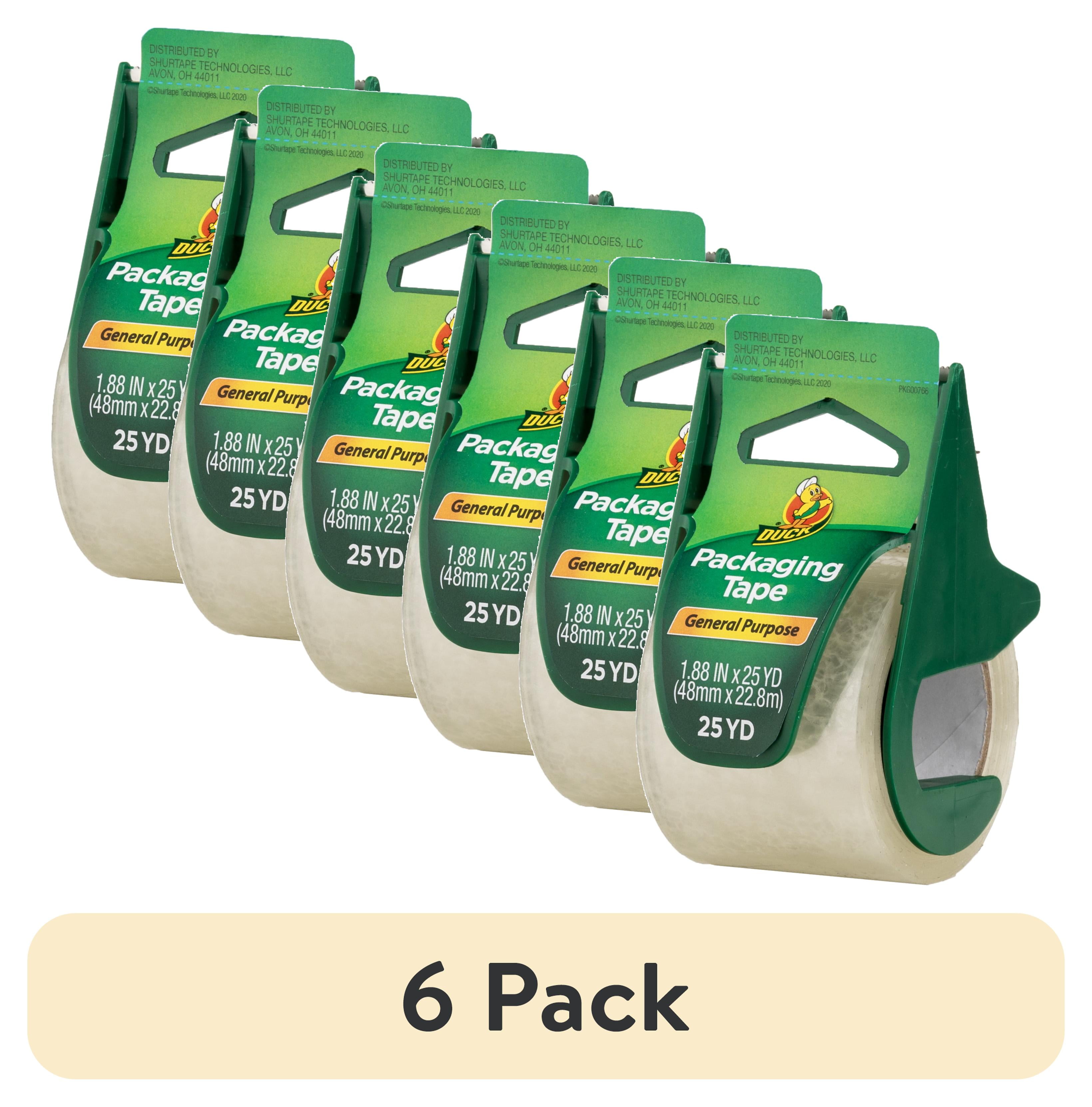 (6 pack) Duck General Purpose Packaging Tape with Manual Tape Dispenser, 1.88 in x 25 yd, Clear, 1 Roll