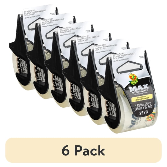 (6 pack) Duck Max Strength Clear Packing Tape with Dispenser, 1.88" x 25 yd, 1 Roll