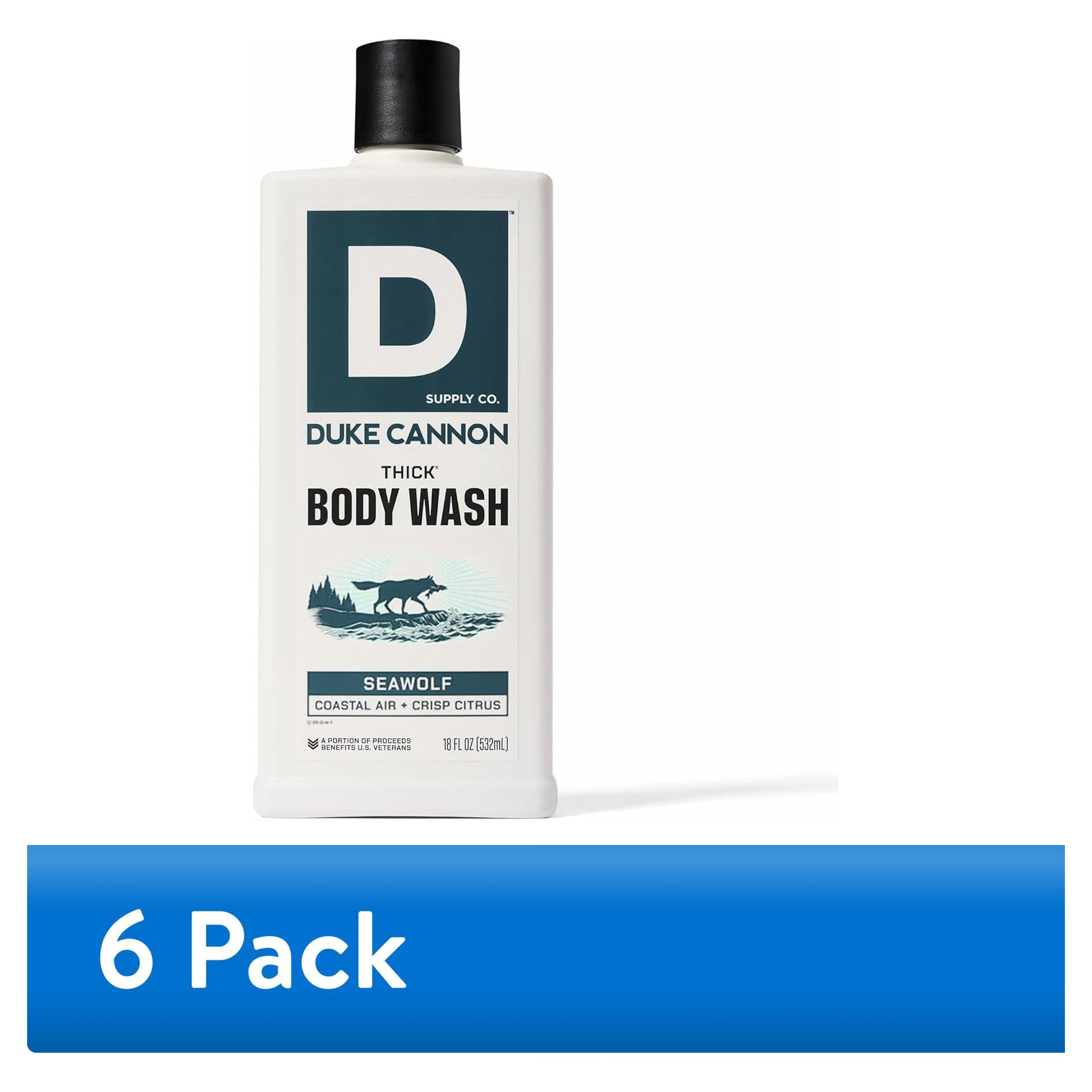 (6 pack) Duke Cannon Supply Co. Thick High Viscosity Body Wash – 3X Thicker, Plant-Based, Mineral-Enriched for Men – Shower Gel – Men’s Body Scrub – Seawolf (18 oz)