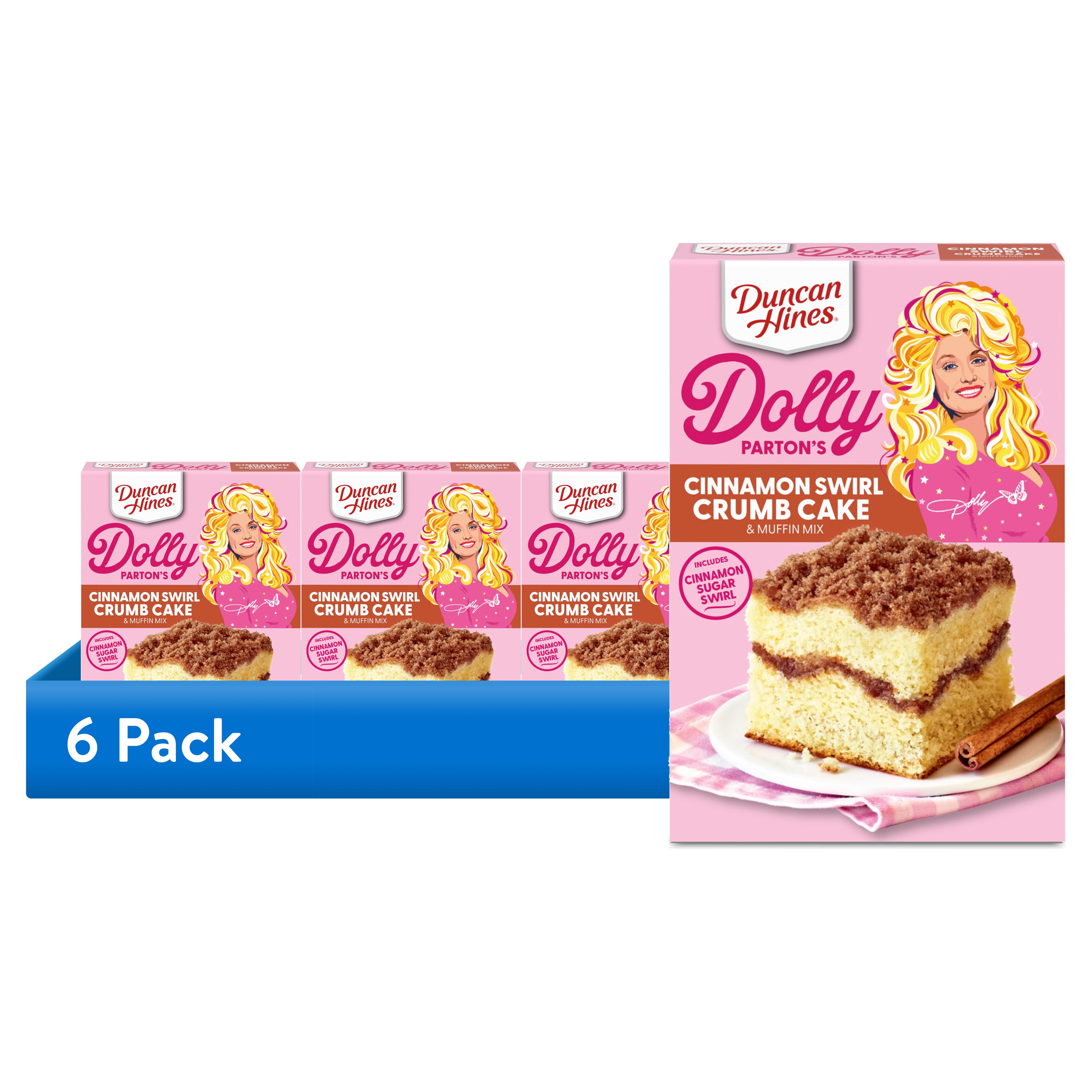 (6 pack) Duncan Hines Dolly Parton's Cinnamon Swirl Crumb Cake & Muffin Mix, 20 oz.