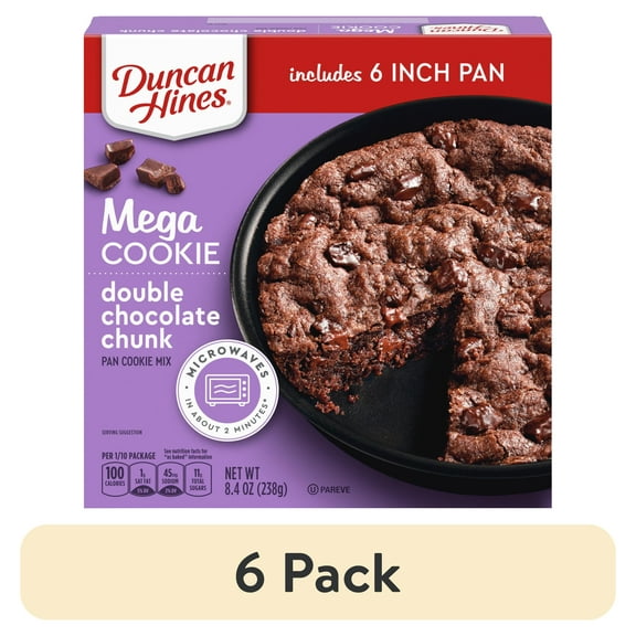 (6 pack) Duncan Hines Mega Cookie Double Chocolate Chunk Pan Cookie Mix, 8.4 oz