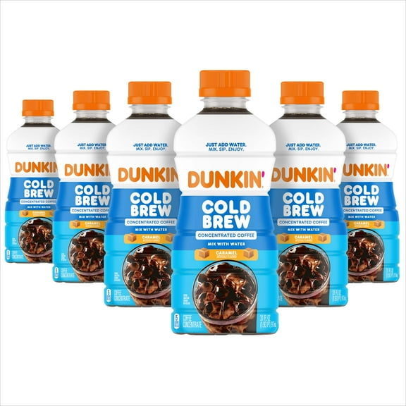 (6 pack) Dunkin Caramel Artificially Flavored Cold Brew Concentrated Coffee, 31 Fl oz Bottle