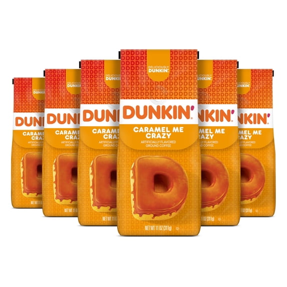 (6 pack) Dunkin’ Caramel Me Crazy Ground Coffee, 11 oz