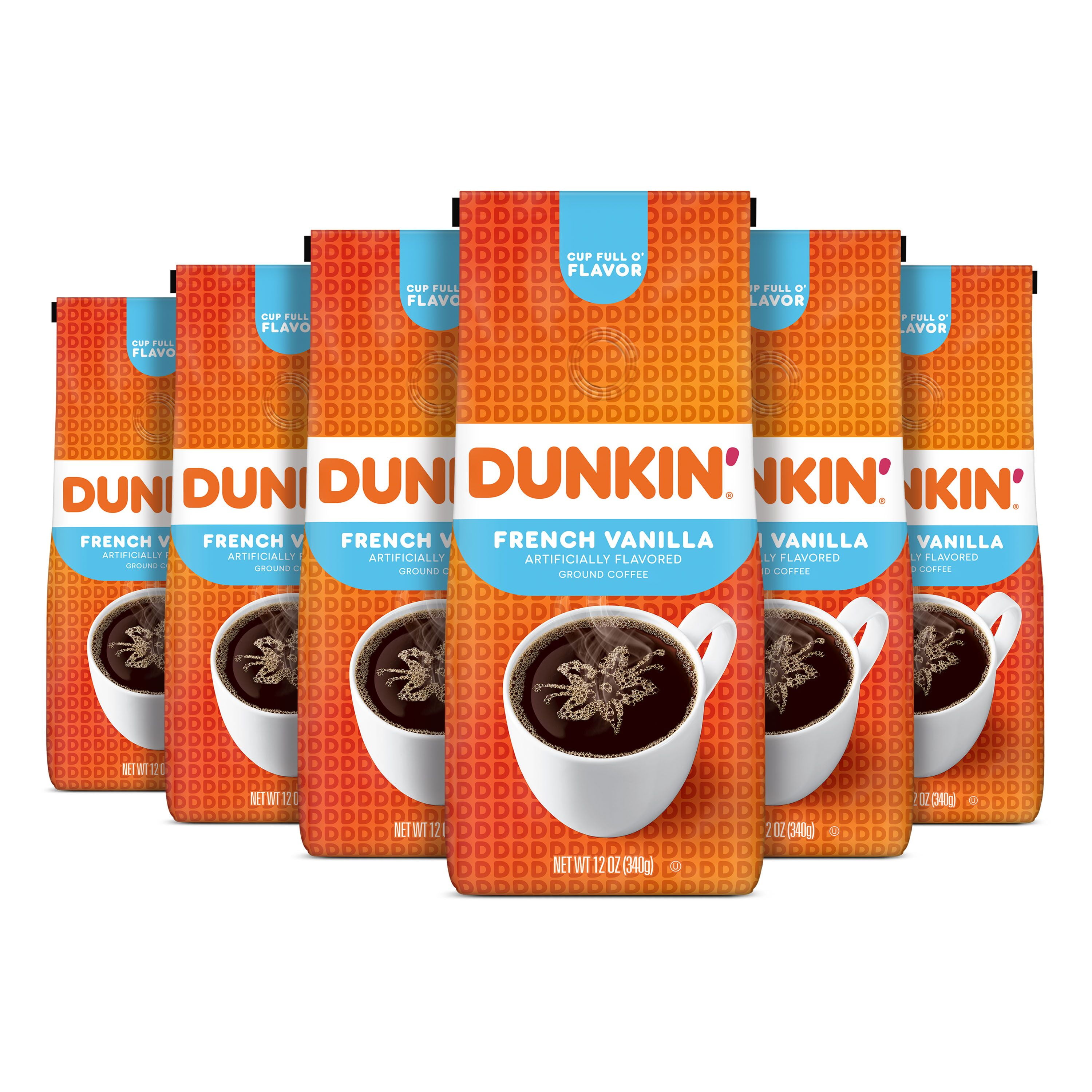 (6 pack) Dunkin French Vanilla Artificially Flavored Coffee, Ground Coffee, 12 oz Bag